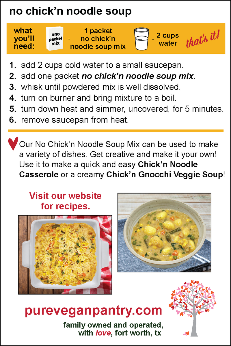 No Chick'n Noodle Soup Mix - Makes 4 Cups!